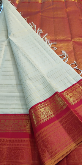 Vazhaithandu lines Ahimsa silk saree with korvai border