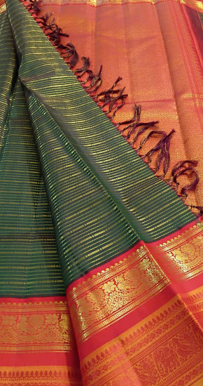 Vazhaithandu lines Ahimsa silk saree with korvai border