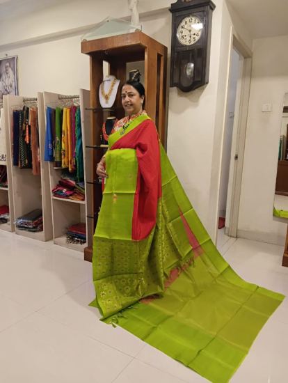 Ahimsa silk cotton saree with contrast border