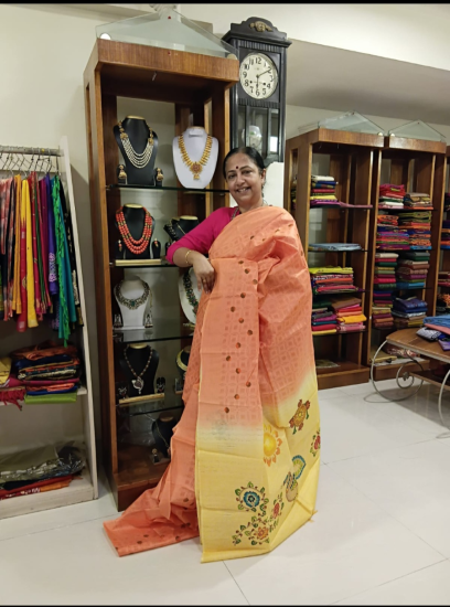 Painted Tussar Bark Saree