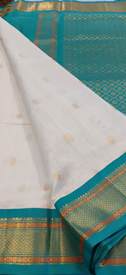 Ahimsa silk cotton 6 yards with korvai border rich pallu butte all over