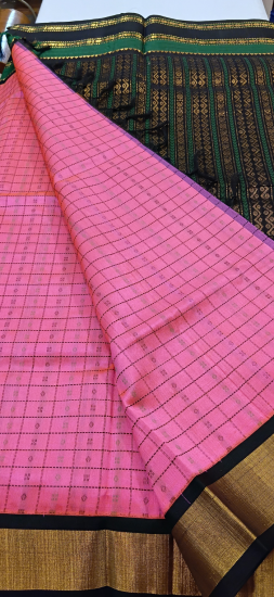 Korvai silk cotton saree with checks and butte all over