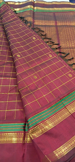 Double pettu silk cotton saree with checks