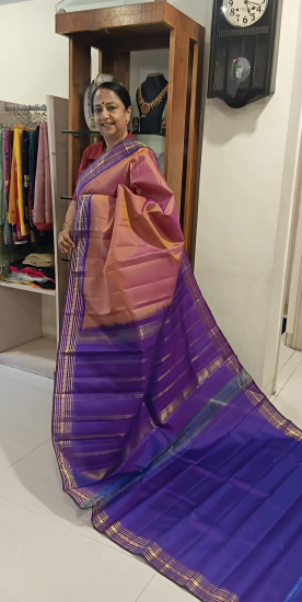 Lightweight ahimsa silk saree with meenakari border
