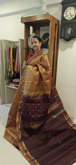 Lightweight ahimsa silk saree with meenakari border