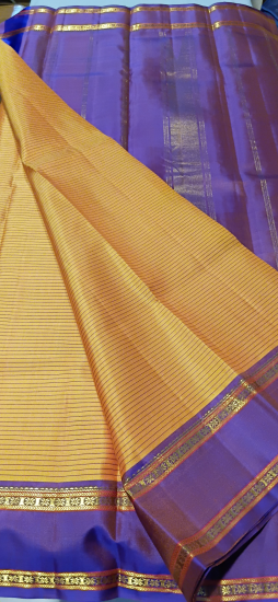 Ahimsa silk light weight saree with Double pettu with horizontal lines