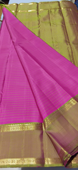 Ahimsa silk lightweight saree with double pettu with horizontal lines