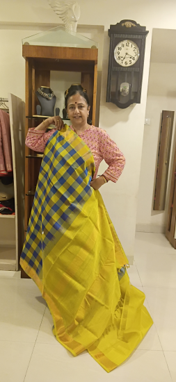 Ahimsa Silk cotton saree with checks 
