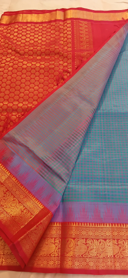 Korrvai silk cotton saree with checks 