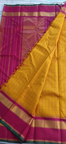 Korvai  Ahimsa silk saree with checks 