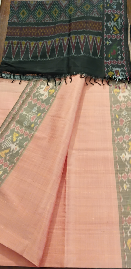 Lightweight Ahimsa silk saree with ikat woven border