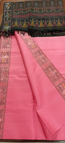 Lightweight Ahimsa silk saree with ikat woven border