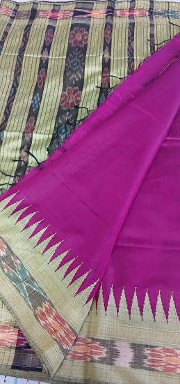 Korvai Mulberry silk saree with ikat woven border