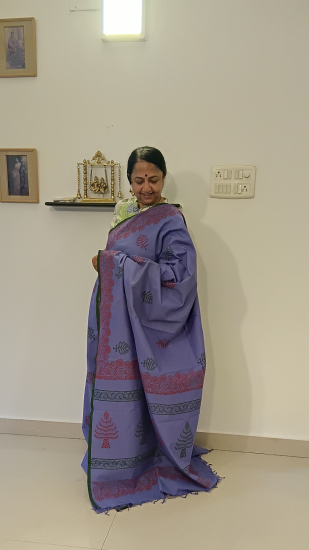 Printed poly silk cotton saree