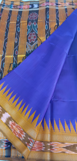 Korvai Mulberry silk saree with ikat woven border