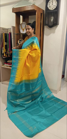 Ahimsa silk wedding saree with temple border