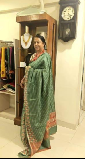 Tussar silk saree with Geometric pattern zari checks  