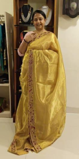 Tissue saree with cut work 