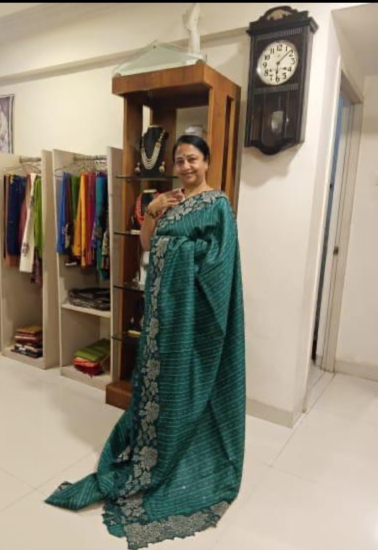 Cut work on Ahimsa silk saree