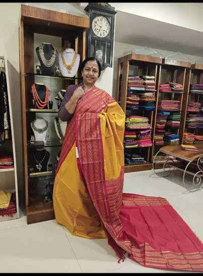Big border Ahimsa silk saree with meenakari border