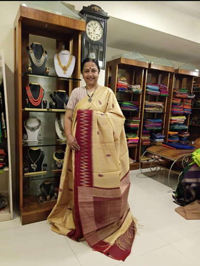 Mulberry Ahimsa silk saree with contrast weave