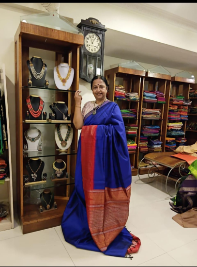 Mulberry ahimsa silk saree with contrast border and pallu