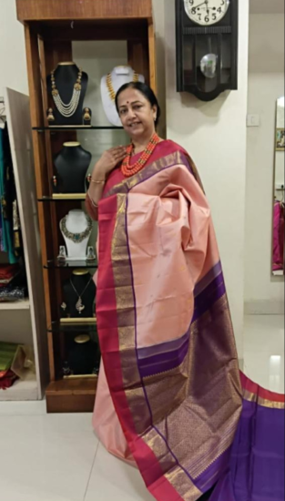 Korvai Ahimsa silk saree with butte all over