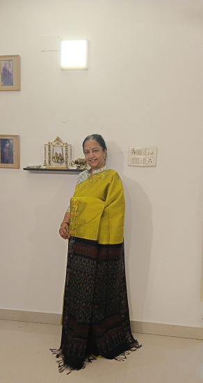 Lightweight Ahimsa silk saree with ikat woven border