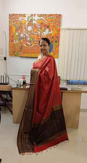 Gicha silk with checks with double pettu border