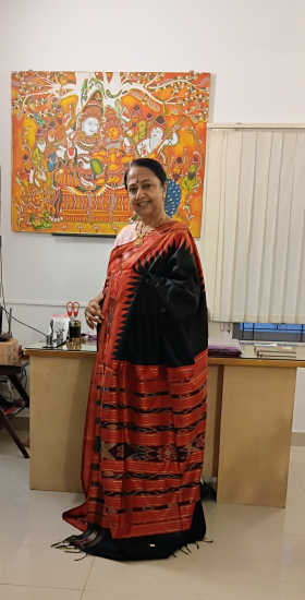 Mulberry silk with korvai ikat woven border
