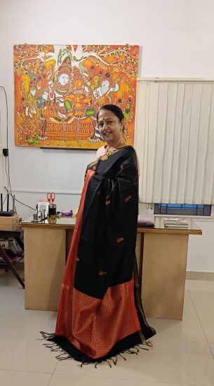 Mulberry silk saree with contrast border and pallu