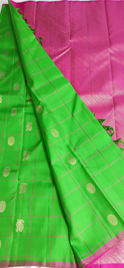 Borderless Ahimsa silk festive saree with checks butte all over