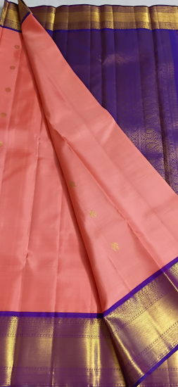 Korvai Ahimsa silk saree with annapakshi and gold coin border