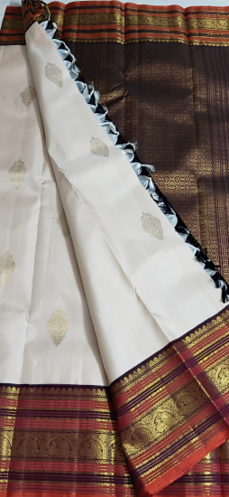 Korvai Ahimsa silk festive saree with decorative annapakshi butte