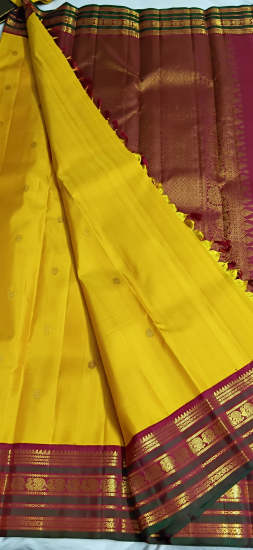 Korvai Ahimsa silk festive saree with flower motives and annapakshi border