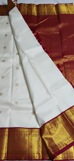 Korvai Ahimsa silk saree with annapakshi and coin border