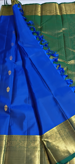 Korvai Ahimsa silk saree with gobi butte and annapakshi border