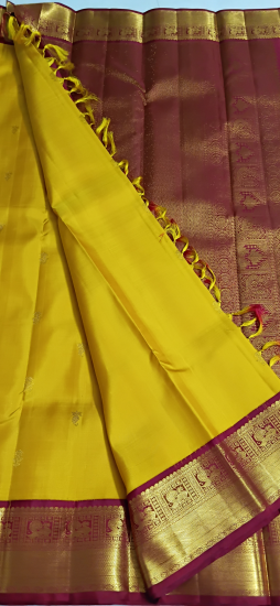 Korvai Ahimsa silk saree with mango butte and annapakshi  korvai border 