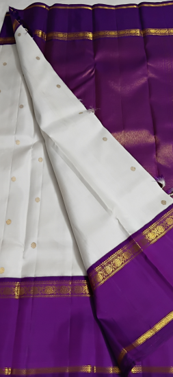 Korvai double pettu manga border Ahimsa silk saree with coin butte