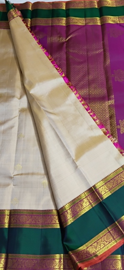 tricolor double pettu border Ahimsa silk saree with butte in the body 