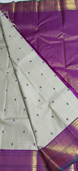 Korvai meenakari border Ahimsa silk saree with meenakari butte