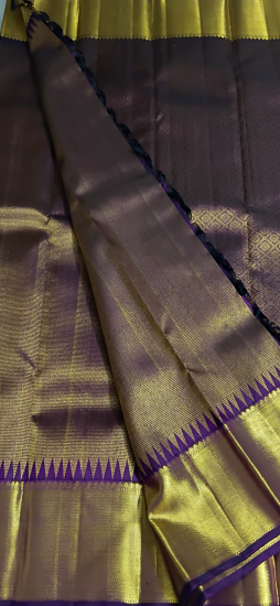 Vairaoosi golden zari woven Ahimsa silk saree with temple border