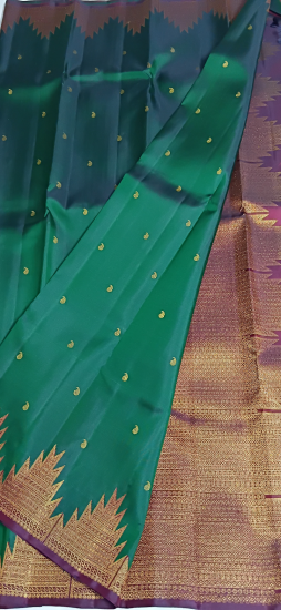 Temple border Ahimsa silk saree with mango butte all over
