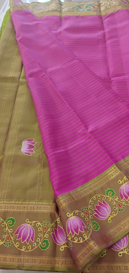 Tanjore painting on Ahimsa silk saree