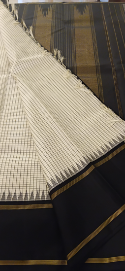 Korvai Ahimsa silk saree with temple border